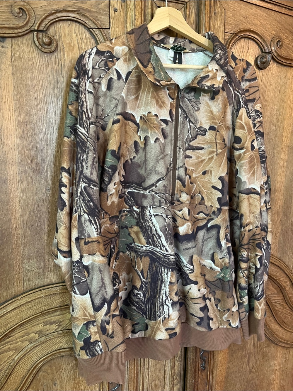 LL Bean Men Camouflage Fleece Half Zip Pullover Jacket Camo Wood Oak Leaf - Picture 4 of 9
